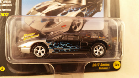 Johnny Lightning Street Freaks 2017, Release 1B, 2005 Ford GT, Black with Flames