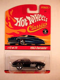 Hot Wheels Classics, Series 1, #12 1963 Corvette, Black
