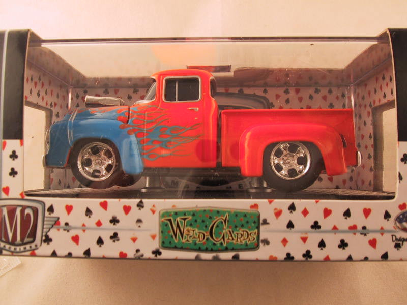 M2 Machines Wild Card Ground Pounders, Release 01, 1956 Ford F-100, Orange/Blue