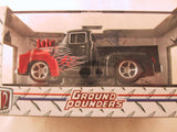 M2 Machines Ground Pounders, Release 10, 1956 Ford F-100 Pickup, Black with Flames, Missing Screw